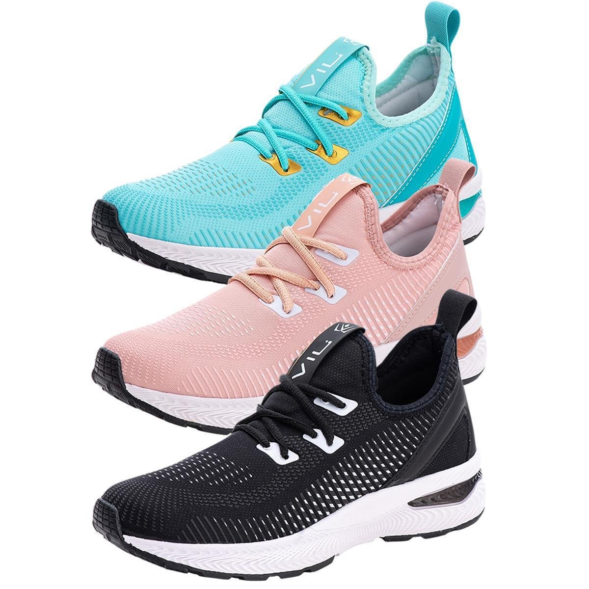 Kit 3 Pares Tênis Feminino Esportivo para Academia Caminhada Menor preço em Kit 3 Pares Tênis Feminino Esportivo para Academia Caminhada