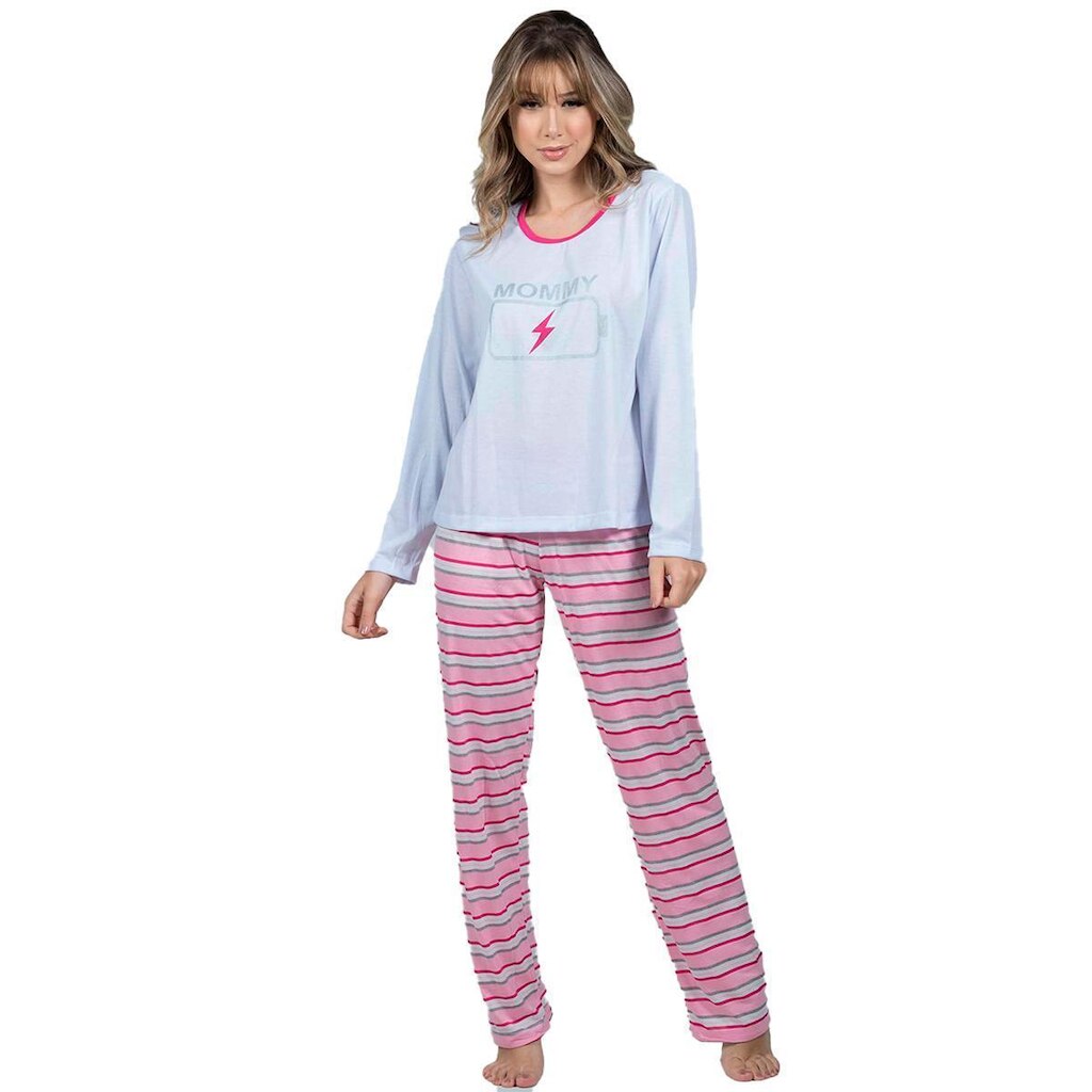Kit 3 Pijamas Feminino Longo Calça Estampada e Blusa Inverno