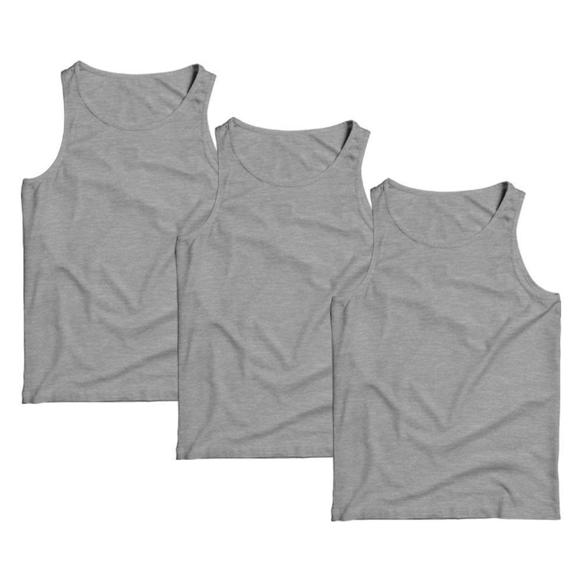 Kit 3 Regata Masculina Camiseta Lisa Premium Algodão Camisa Regatas - Cinza Menor preço em Kit 3 Regata Masculina Camiseta Lisa Premium Algodão Camisa Regatas - Cinza