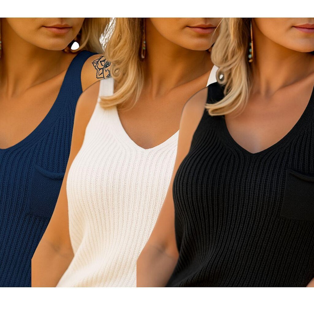 Kit 3 Regatas FMF Moda Feminina em Tricô Casual Moderno
