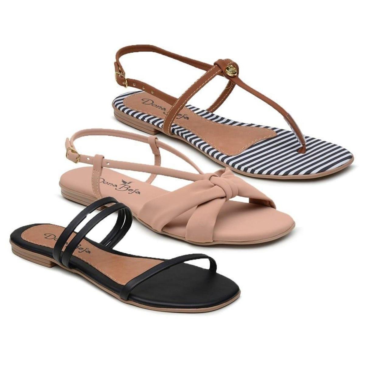 Kit 3 Sandália Rasteirinha Feminina - Azul Menor preço em Kit 3 Sandália Rasteirinha Feminina - Azul