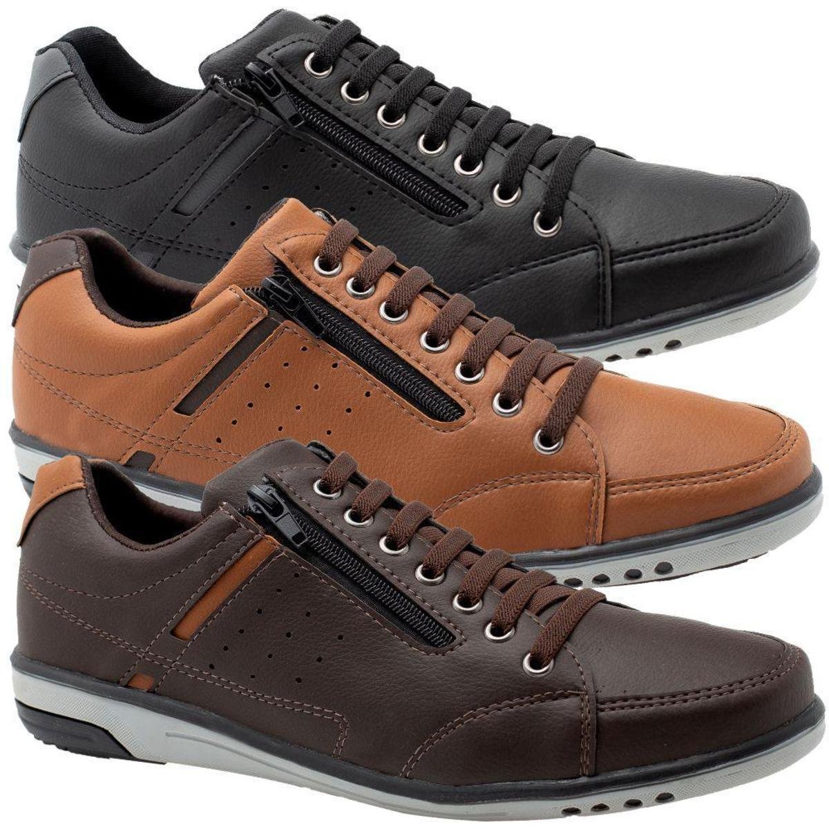 Kit 3 Sapatênis Masculino Casual Preto, Conhaque e Café Elástico e Zíper 750 é ruim? Kit 3 Sapatênis Masculino Casual Preto, Conhaque e Café Elástico e Zíper 750 é boa?