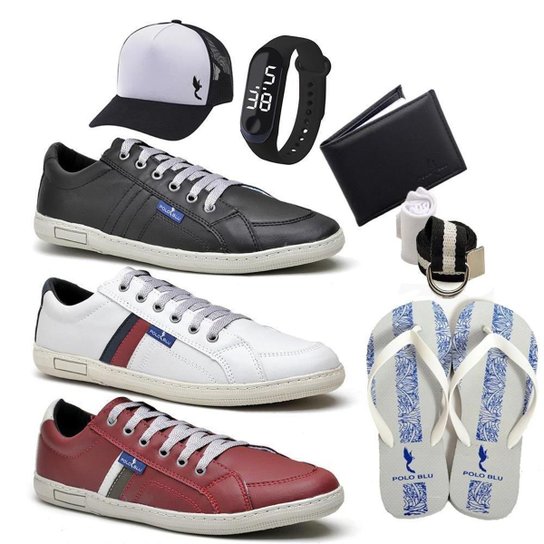 Kit 3 Sapatênis Moderno + Carteira + Chinelo + Acessórios - Cinza+Preto
