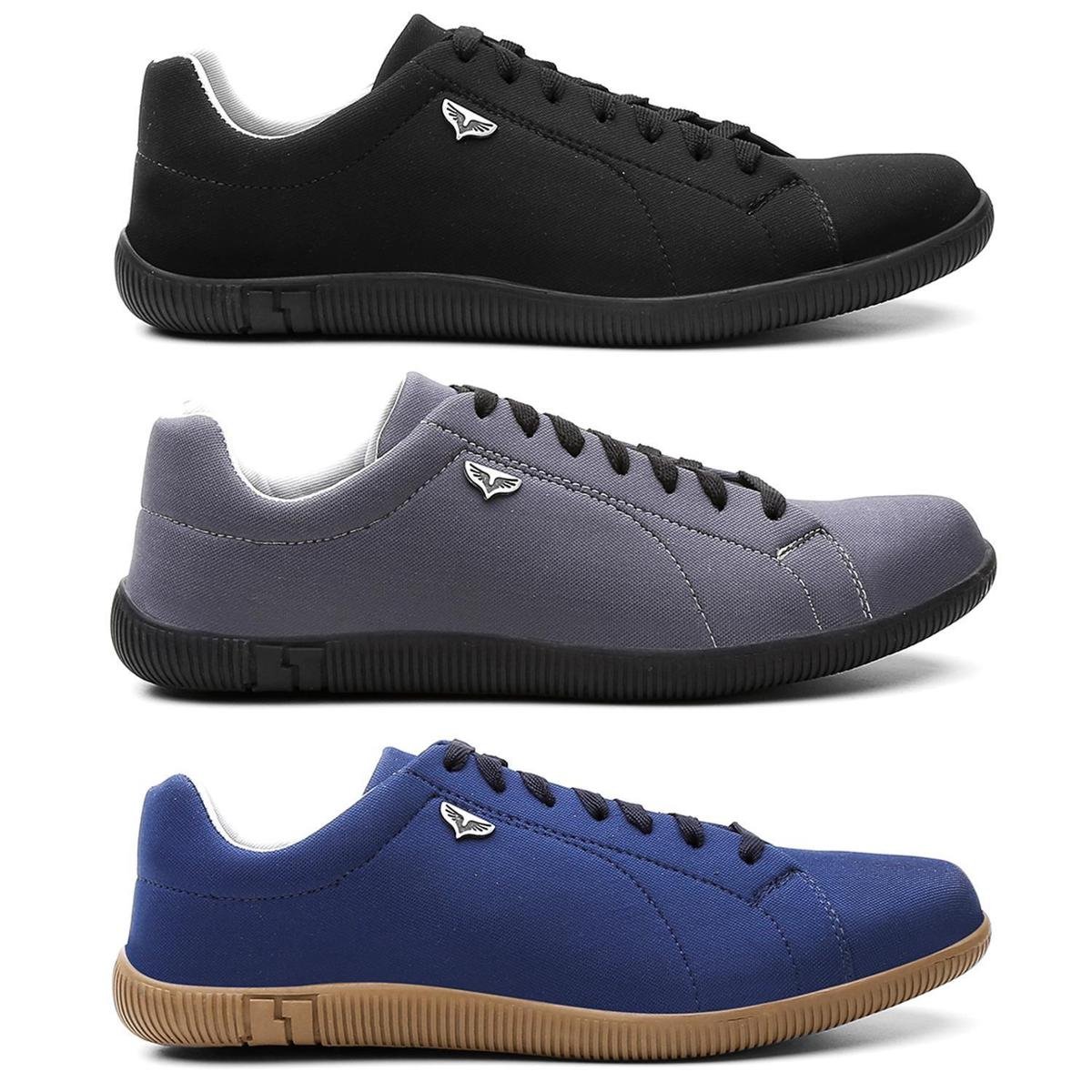 Kit 3 Sapatenis Tenis Casual Conforto Dia-a-Dia Masculino - Azul Menor preço em Kit 3 Sapatenis Tenis Casual Conforto Dia-a-Dia Masculino - Azul