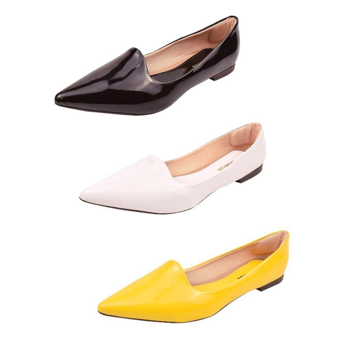 KIt 3 Sapatilhas Feminina Bico Fino Casual Conforto Macia - Branco+Amarelo Menor preço em KIt 3 Sapatilhas Feminina Bico Fino Casual Conforto Macia - Branco+Amarelo