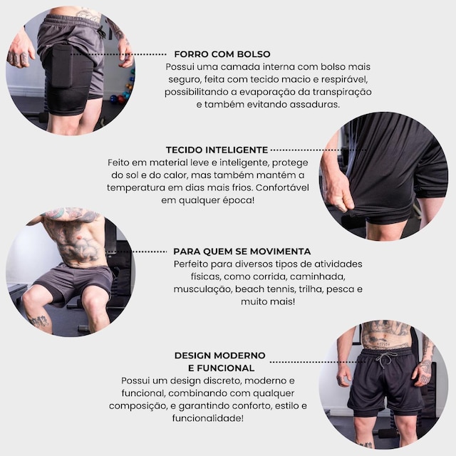 Kit 3 Short Masculino Academia Esportivo 2 em 1 Short Segunda Pele Calção Corrida Fitness Treino