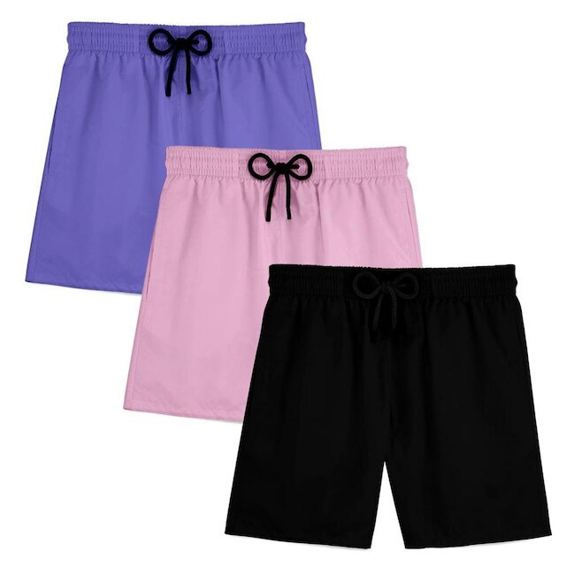 Kit 3 Short Masculino Praia Bermuda Tactel Mauricinho Verão Treino Academia Piscina Esporte Liso