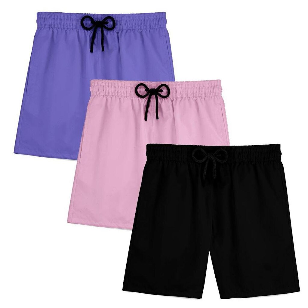 Kit 3 Short Masculino Praia Bermuda Tactel Mauricinho Verão Treino Academia Piscina Esporte Liso