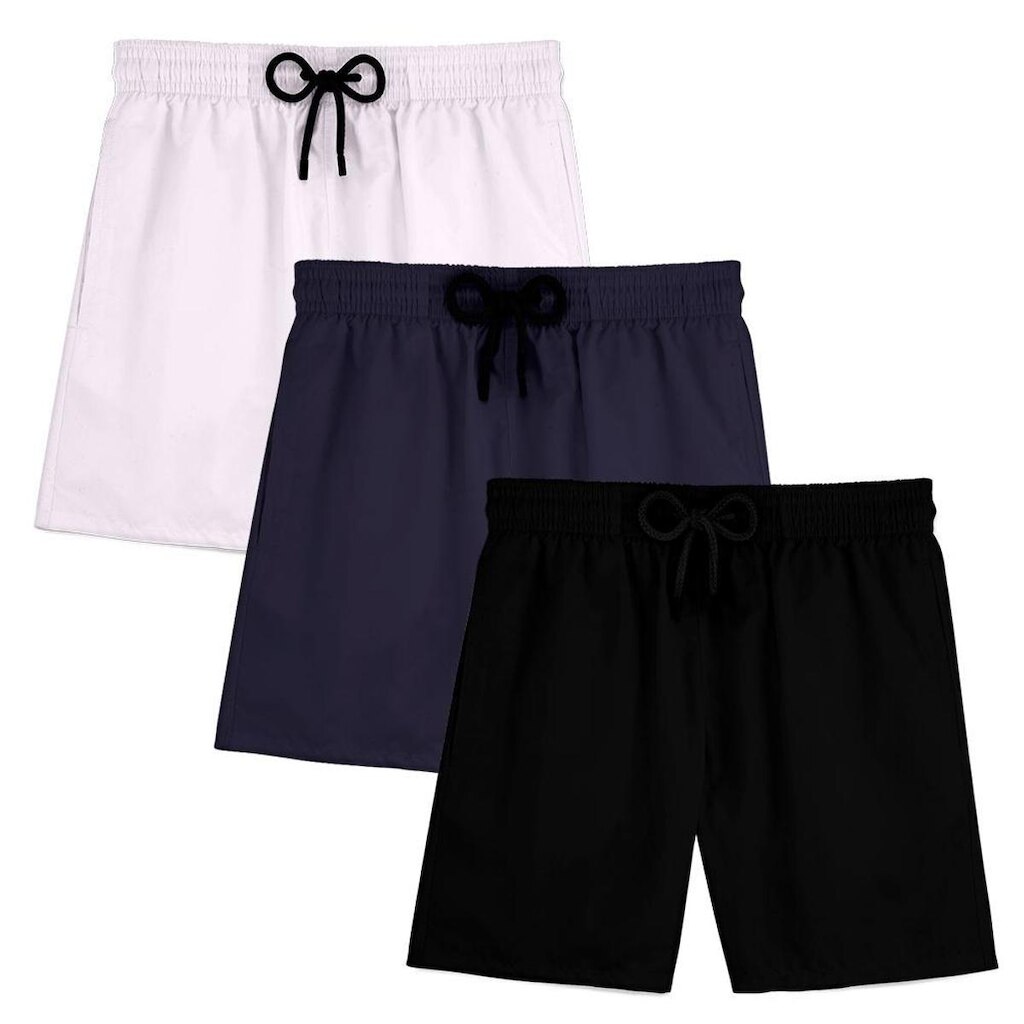 Kit 3 Short Masculino Praia Bermuda Tactel Mauricinho Verão Treino Academia Piscina Esporte Liso