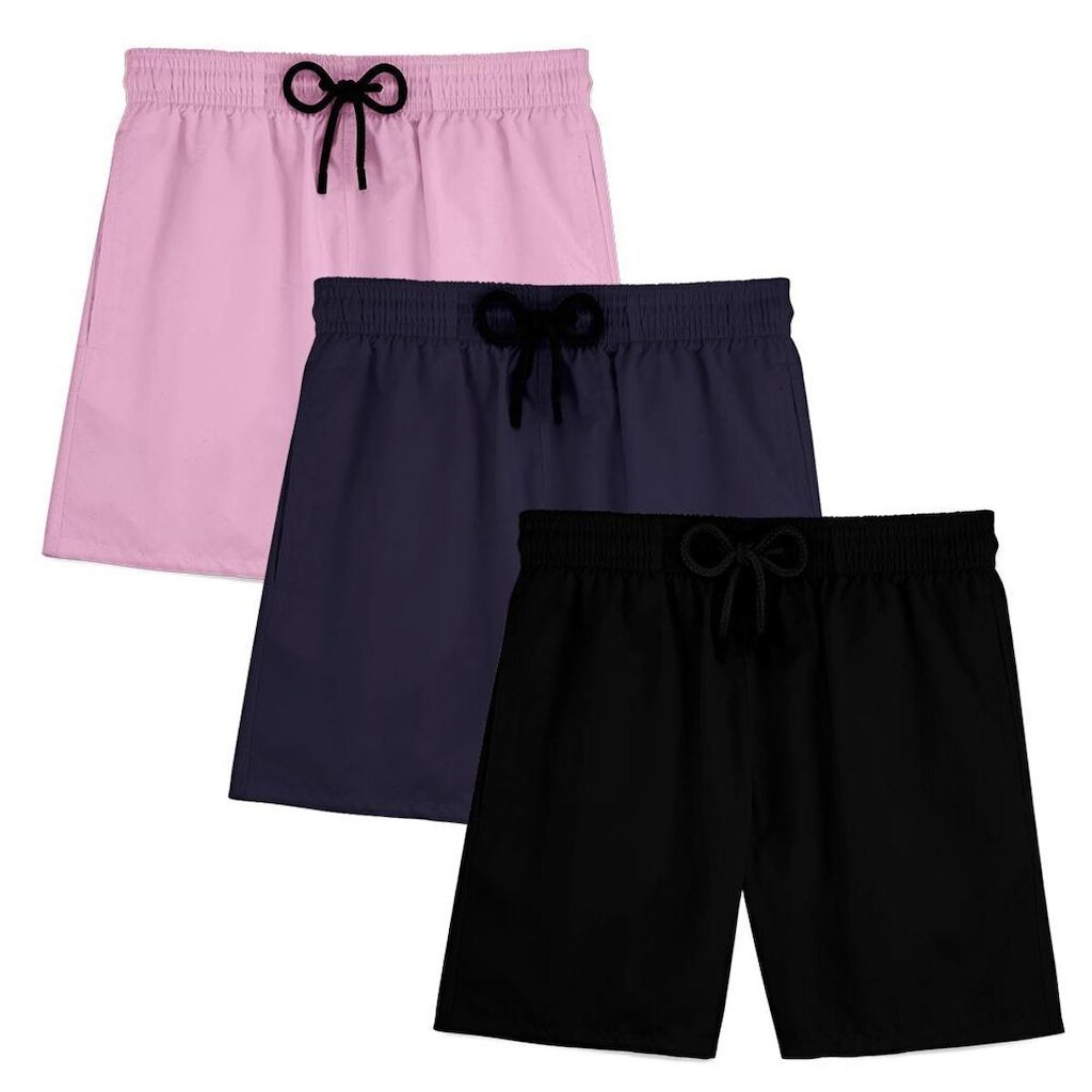 Kit 3 Short Masculino Praia Bermuda Tactel Mauricinho Verão Treino Academia Piscina Esporte Liso