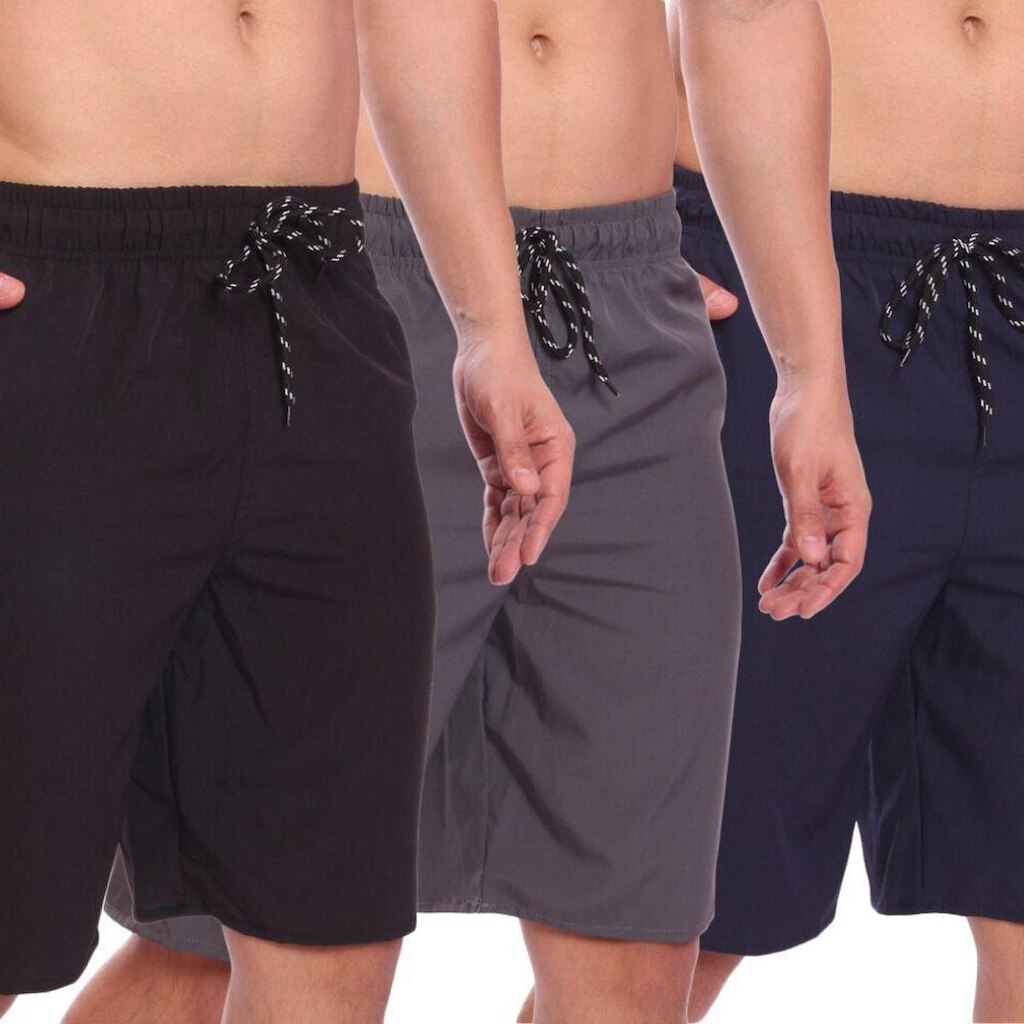 Kit 3 Shorts Bermuda Califórnia Lisa Cordão Bolsos Masculina(PRETO/BRANCO/MARINHO)