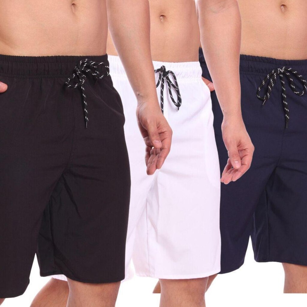 Kit 3 Shorts Bermuda Califórnia Lisa Cordão Bolsos Masculina(PRETO/BRANCO/MARINHO)