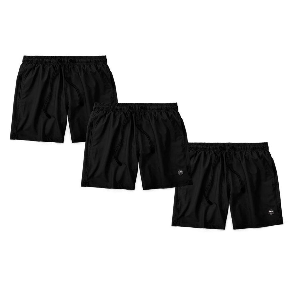 Kit 3 Shorts Bermuda Masculino Básico Mauricinho Tactel - Preto Menor preço em Kit 3 Shorts Bermuda Masculino Básico Mauricinho Tactel - Preto