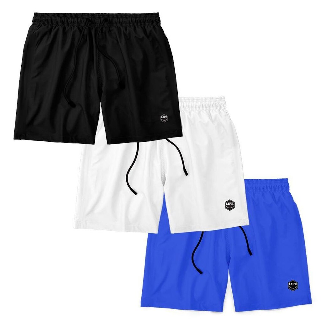 Kit 3 Shorts Bermuda Masculino Básico Mauricinho Tactel