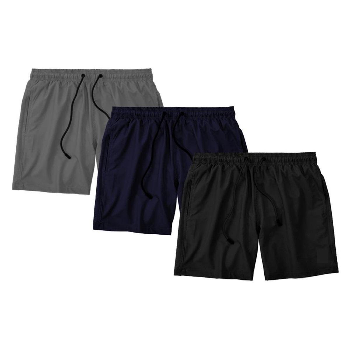 Kit 3 Shorts Bermuda Masculino Básico Mauricinho Tactel - Azul+Cinza Menor preço em Kit 3 Shorts Bermuda Masculino Básico Mauricinho Tactel - Azul+Cinza