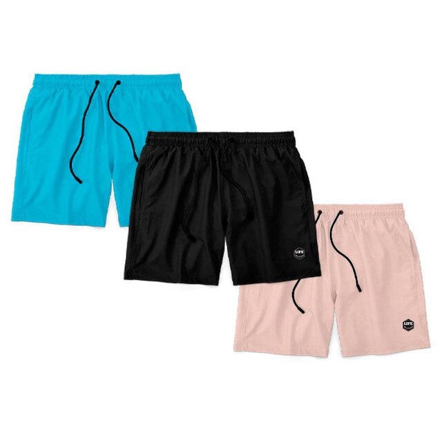 Kit 3 Shorts Bermuda Masculino Básico Mauricinho Tactel
