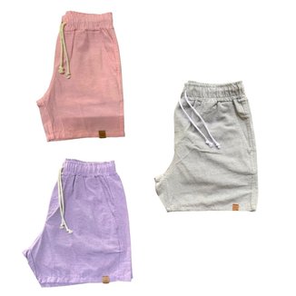 Kit 3 Shorts Mauricinho Plus Size Fio Tinto Linho 3 Bolsos Cor:;Tamanho:G1