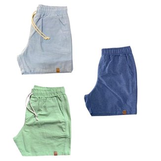 Kit 3 Shorts Mauricinho Plus Size Fio Tinto Linho 3 Bolsos Cor:;Tamanho:G2