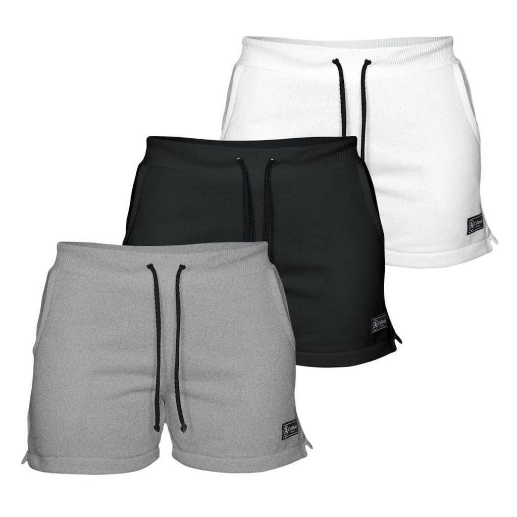 Kit 3 Shorts Moletom Feminino Com 2 Bolsos Fenda Lateral Básico Casual Treino