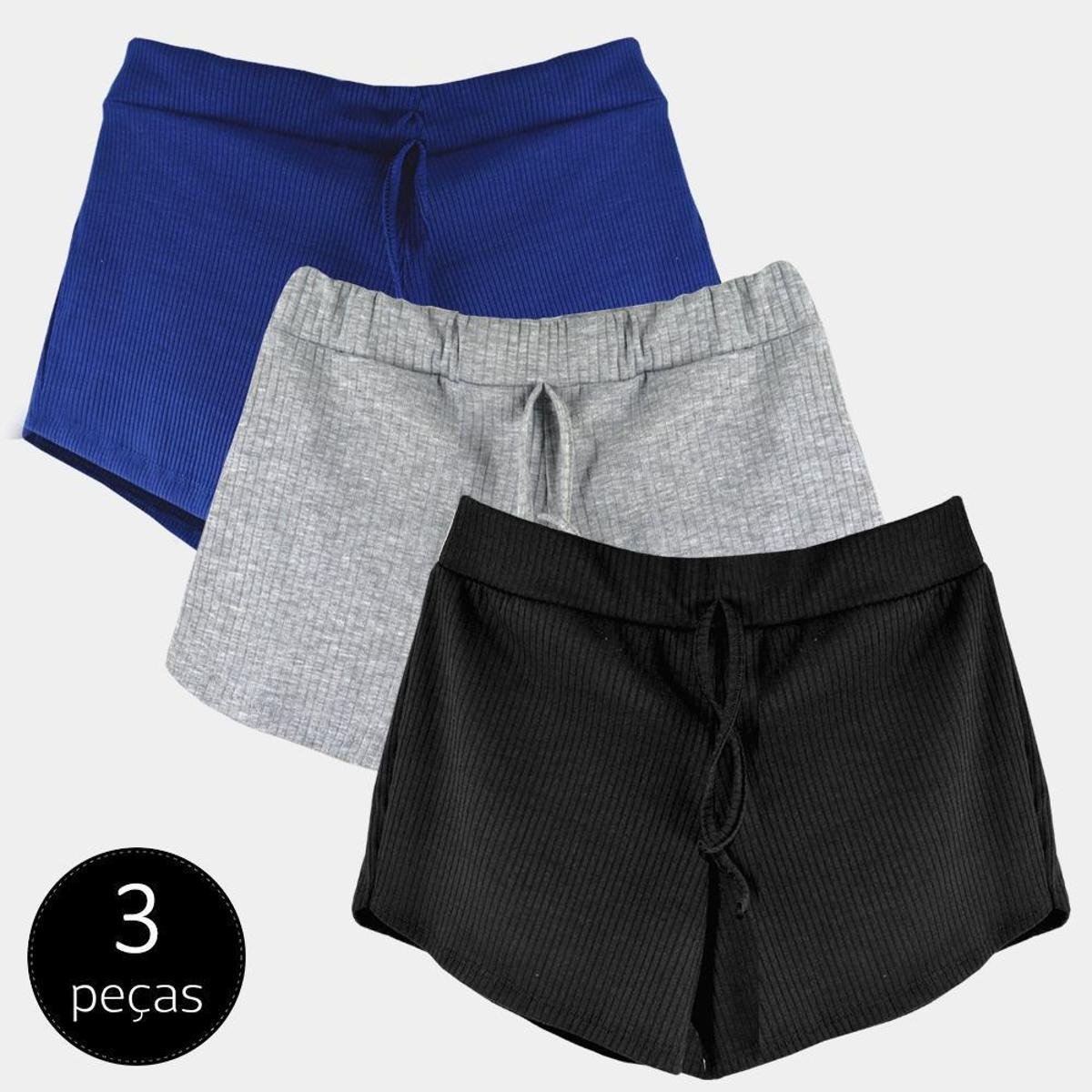 Kit 3 Shorts Part.B Canelado Fashion Summer Feminino Menor preço em Kit 3 Shorts Part.B Canelado Fashion Summer Feminino