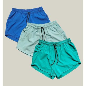 Kit 3 Shorts Praia Feminino Elastano Premium WSS Azul e Água