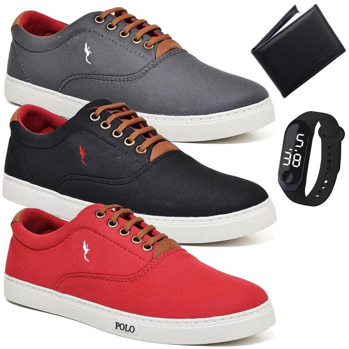 Kit 3 Tênis Casual + Relógio Digital + Carteira Conforto Menor preço em Kit 3 Tênis Casual + Relógio Digital + Carteira Conforto
