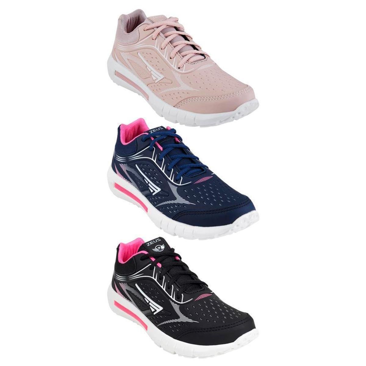 Kit 3 Tênis Jogger Zeus Feminino Conforto Moderno Caminhada - Rosa+Azul Menor preço em Kit 3 Tênis Jogger Zeus Feminino Conforto Moderno Caminhada - Rosa+Azul