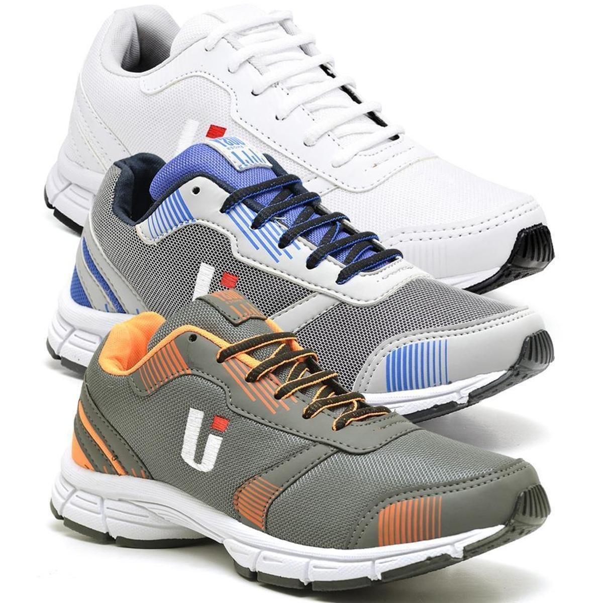 Kit 3 Tênis Masculino Cadarço Conforto Caminhada Dia a Dia - Cinza+Branco Menor preço em Kit 3 Tênis Masculino Cadarço Conforto Caminhada Dia a Dia - Cinza+Branco