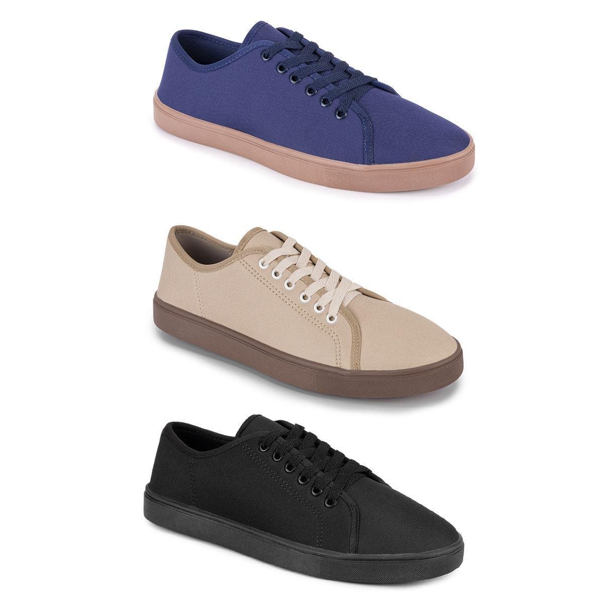Kit 3 Tênis Sapatenis Masculino Leve Preto Marinho e Bege Kevin Sintonia Menor preço em Kit 3 Tênis Sapatenis Masculino Leve Preto Marinho e Bege Kevin Sintonia