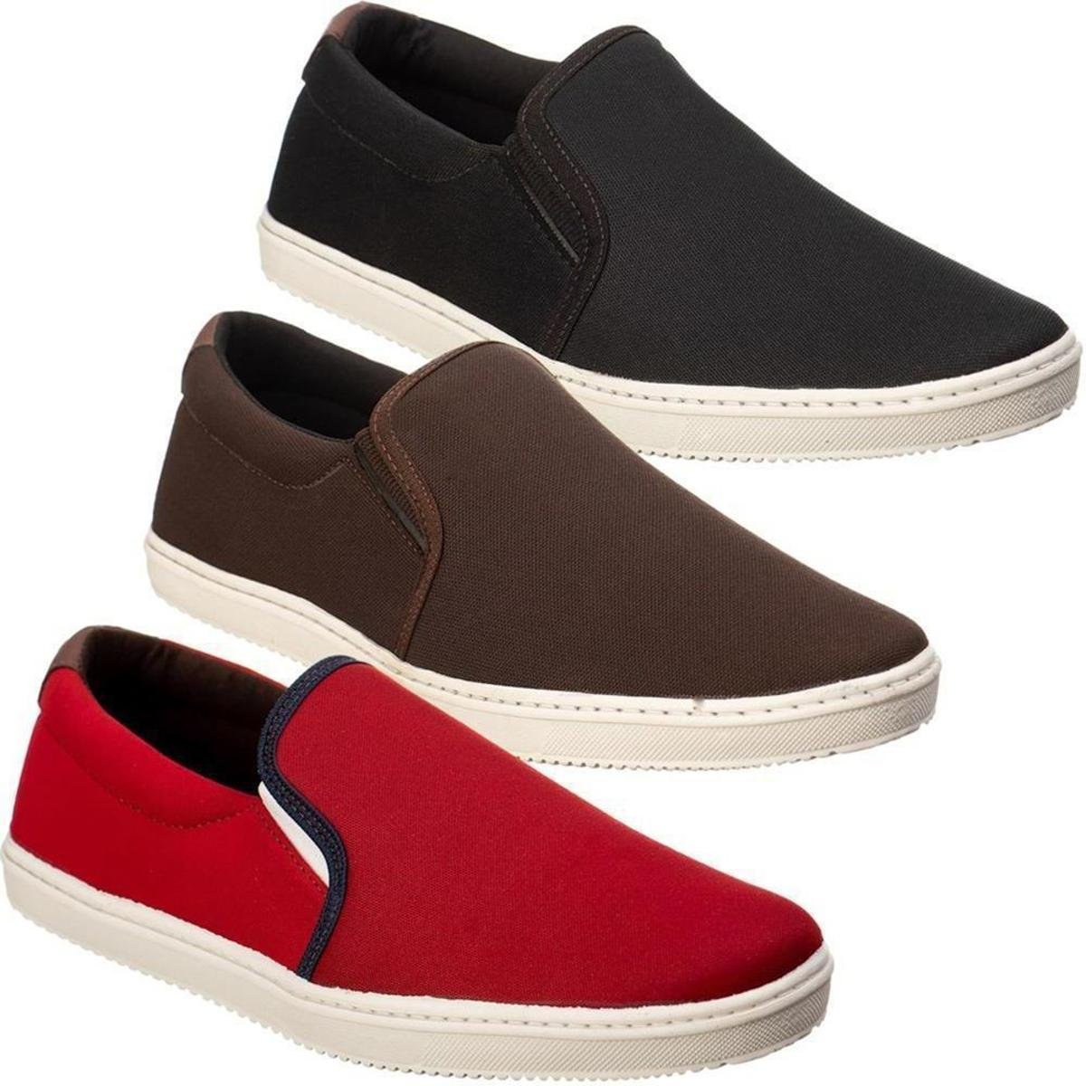 Kit 3 Tênis Slip On Masculino Conforto Moderno Casual Leve - Preto+Vermelho  | Zattini