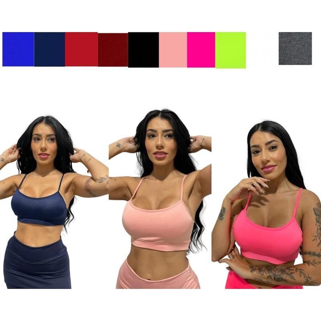 kit 3 top alcinha sem bojo feminino fitness