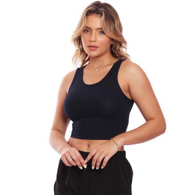 Kit 3 Tops Croppeds Regatas Canelado Feminino Lisa Blusa Básica