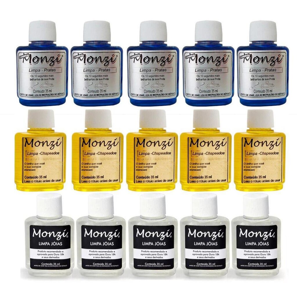 Kit 30 Limpa Jóias Ouro Chapeados Prata Acessórios Monzi 35ml Original Liquido Atacado