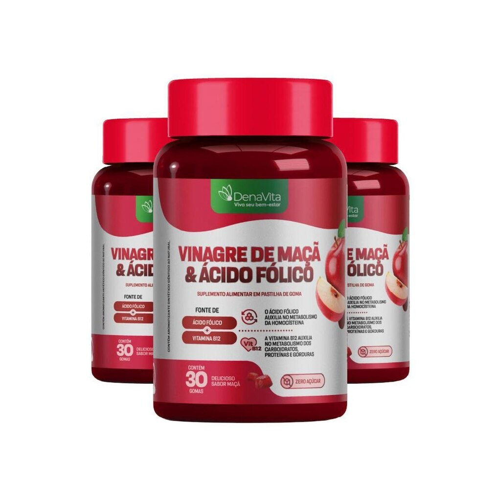 Kit 3x Gummy Vin. De Maçã E Ácido Fólico Em Goma Denavita