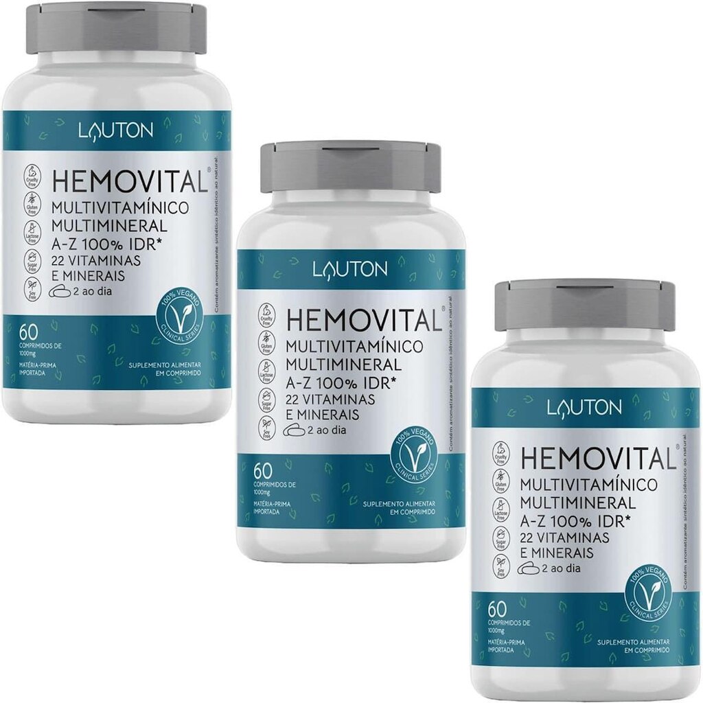 Kit 3X Hemovital Multivitamínico - 60 Cápsulas - Lauton Nutrition
