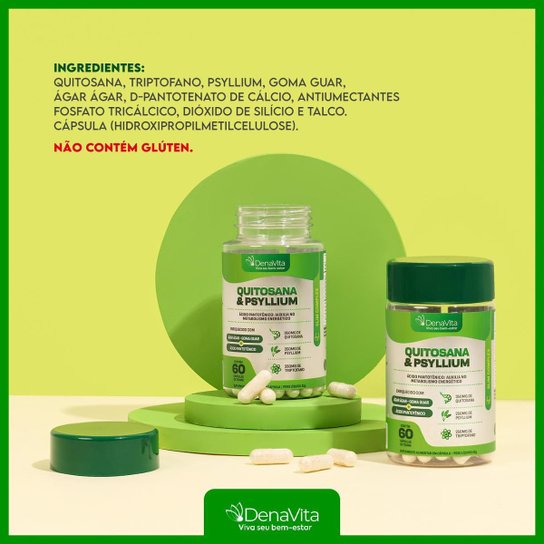 Kit 3x Pote Quitosana e Psyllium, Triptofano, Ácido Pantotênico, Denavita