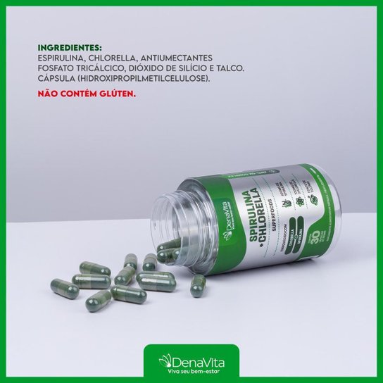 Kit 3x Pote Spirulina Com Chlorela 2x1, Rico em Proteínas, Vitaminas B, Selênio, Vegano, Denavita