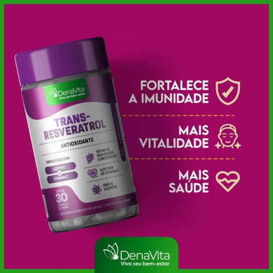 Kit 3x Pote Trans Resveratrol, Vitamina C, Licopeno, Antioxidante, Denavita