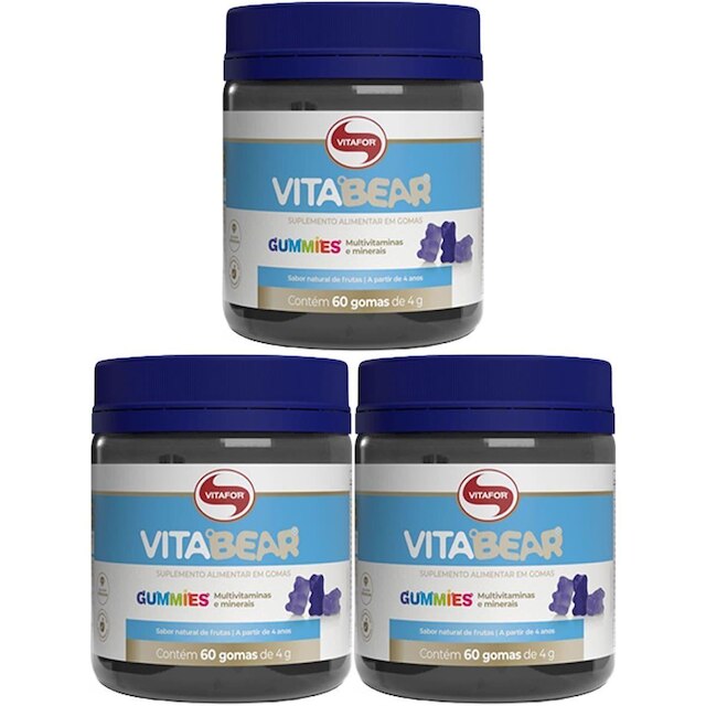 Kit 3X Vitabear - 60 Gomas Sabor Natural de Frutas - Vitafor