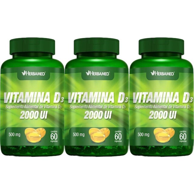 Kit 3X Vitamina D3 2000UI - 60 Cápsulas - Herbamed