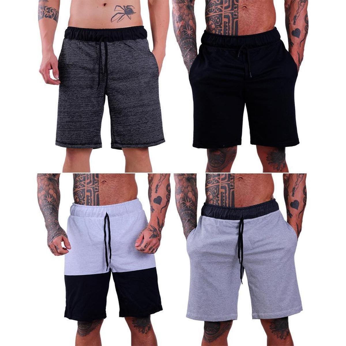 Kit 4 Bermudas Moletom MXD Conceito Básica FullPrint Sport Fit Masculina - Preto+Cinza Menor preço em Kit 4 Bermudas Moletom MXD Conceito Básica FullPrint Sport Fit Masculina - Preto+Cinza