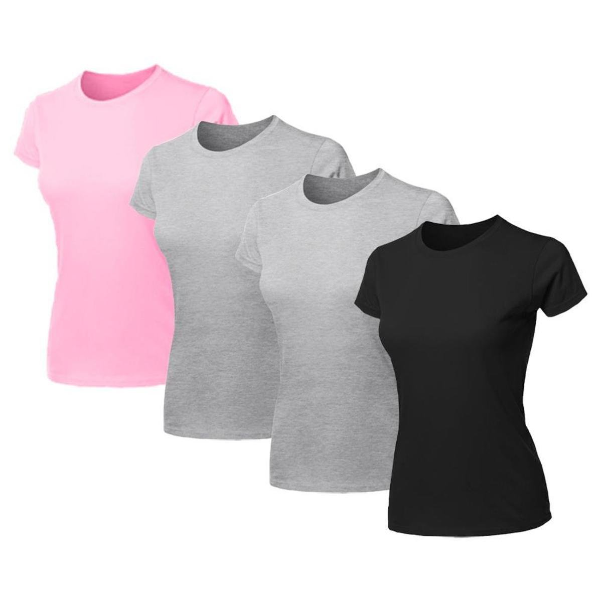 Kit 4 Blusa Feminina Camiseta Lisa Básica Algodão Camisa Baby Look Blusas Menor preço em Kit 4 Blusa Feminina Camiseta Lisa Básica Algodão Camisa Baby Look Blusas