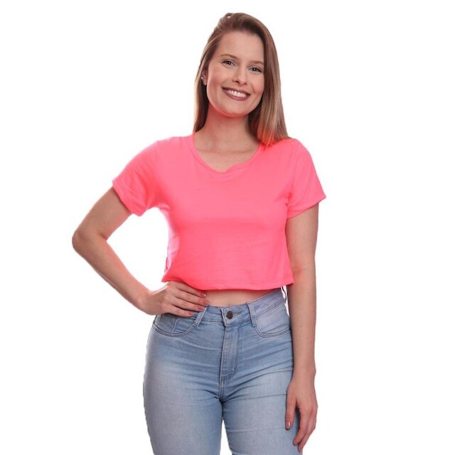 Kit 4 Blusas Cropped Blusinha Camiseta Feminina Lisa