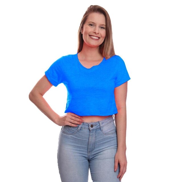 Kit 4 Blusas Cropped Blusinha Camiseta Feminina Lisa