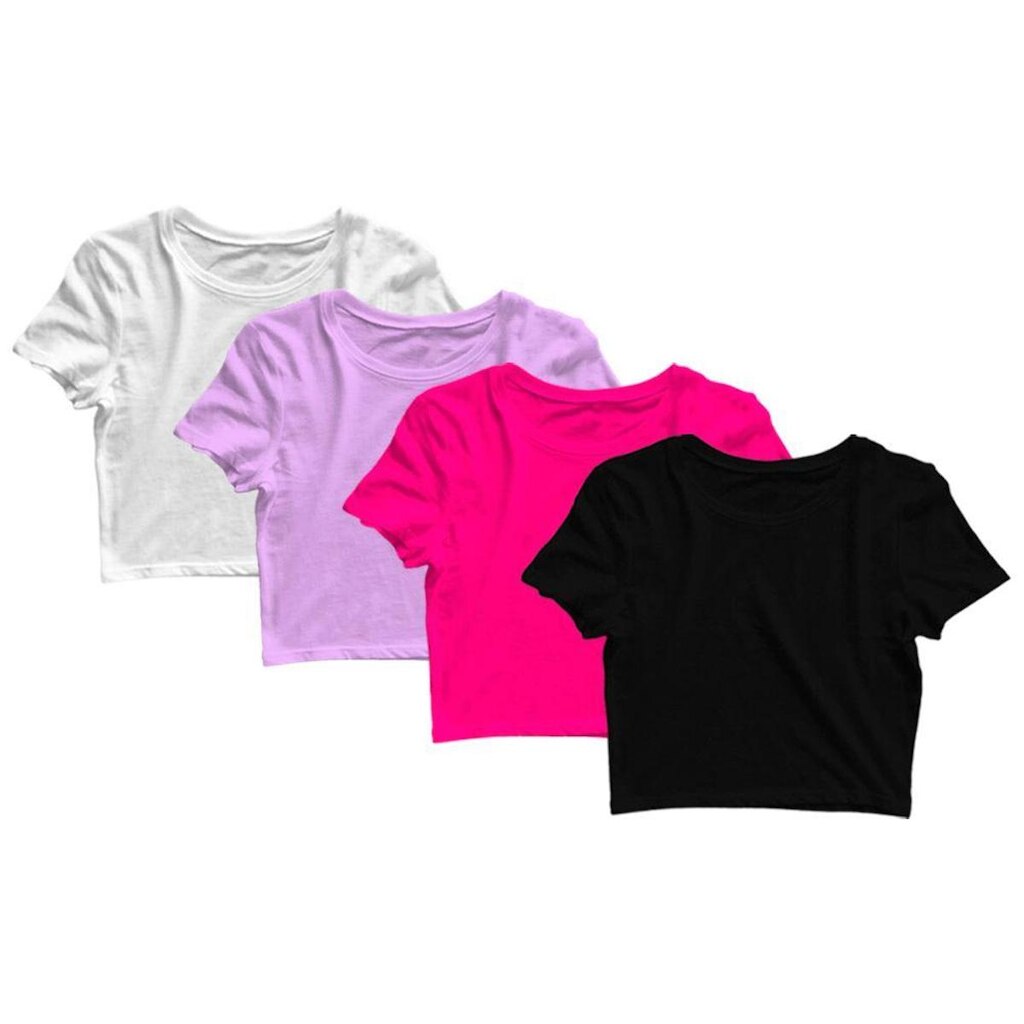 Kit 4 Blusas Cropped Blusinha Camiseta Feminina Lisa