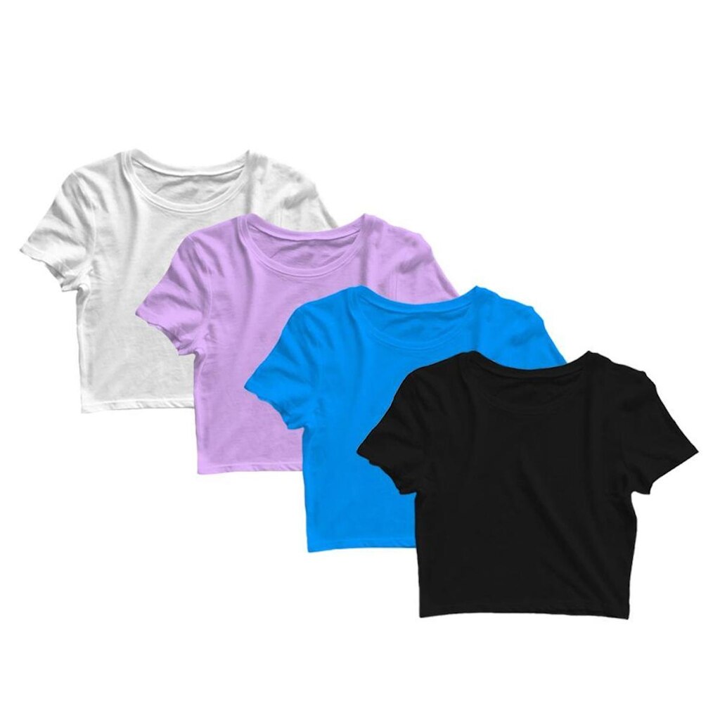 Kit 4 Blusas Cropped Blusinha Camiseta Feminina Lisa