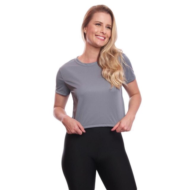 Kit 4 Blusas Cropped Femininas Dry Academia Manga Curta Proteção UV Treino Fitness Corrida Básica