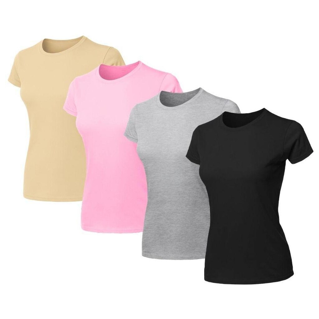 Kit 4 Blusas Feminina Baby Look Camiseta Lisa Básica Algodão Gola Redonda Slim Fit T-Shirt Casual