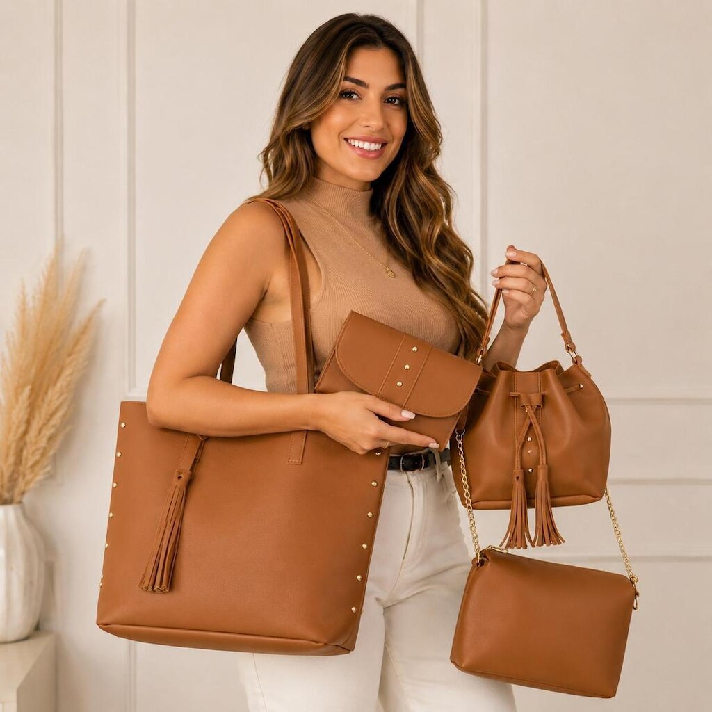 Kit 4 Bolsas Feminina Sacola Saquinho Baladinha E Carteira