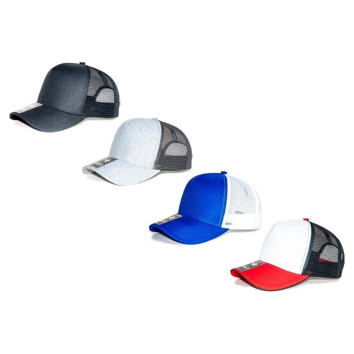 Kit 4 Bonés Liso Americano Aba Curva Trucker Tela Mants Clothing Unisex Com Regulagem Azul - Cinza+Preto Menor preço em Kit 4 Bonés Liso Americano Aba Curva Trucker Tela Mants Clothing Unisex Com Regulagem Azul - Cinza+Preto